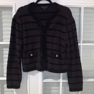 Ann Taylor Fuzzy Stripe Cardigan, size Large, Black